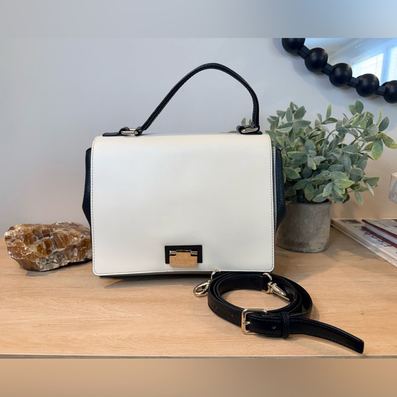 kate spade Handbags - Kate Spade Black & White Leather Top Handle Crossbody Gold Hardware